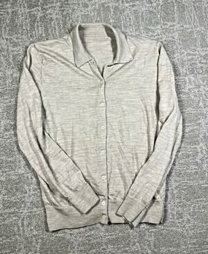 MUJI 100% Wool Knit Collared Button-Front Cardigan Sweater Size L